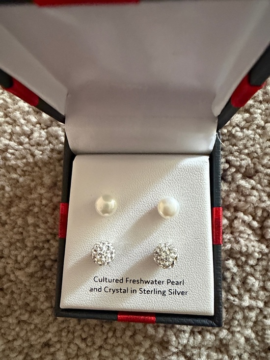 Jewelry - Cultured Freshwater Pearl and Crystal Sterling Silver Earring Set - White